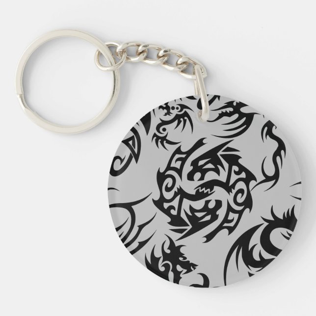 Black dragons pattern outline.b Grey BG Keychain (Front)