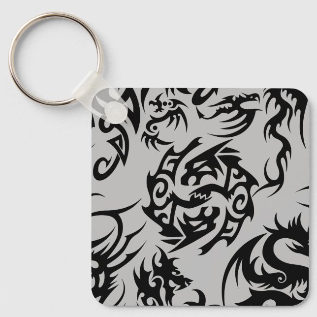 Black dragons pattern outline.b Grey BG Keychain (Front)