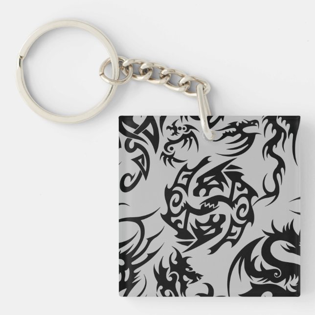 Black dragons pattern outline.b Grey BG Keychain (Front)