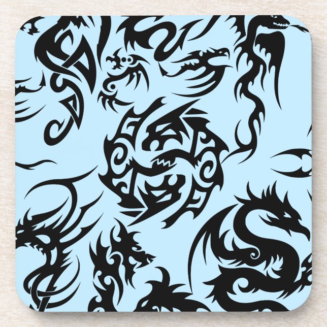 Black dragons pattern outline.b L Blue BG Beverage Coaster (Front)