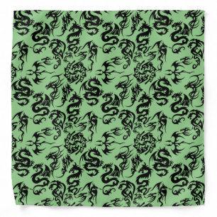 Black dragons pattern outline.b L Green BG Bandana