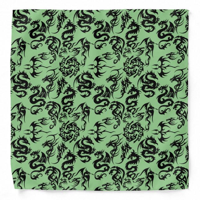 Black dragons pattern outline.b L Green BG Bandana (Front)