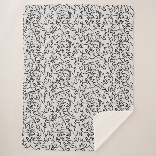 Black dragons pattern outline.b L Grey BG Sherpa Blanket (Front)