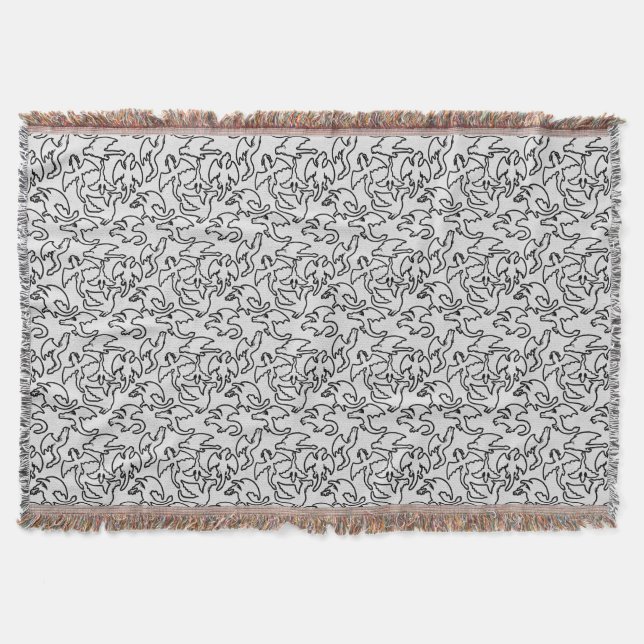 Black dragons pattern outline.b L Grey BG Throw Blanket (Front)