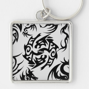 Black dragons pattern outline.b Off white BG Keychain