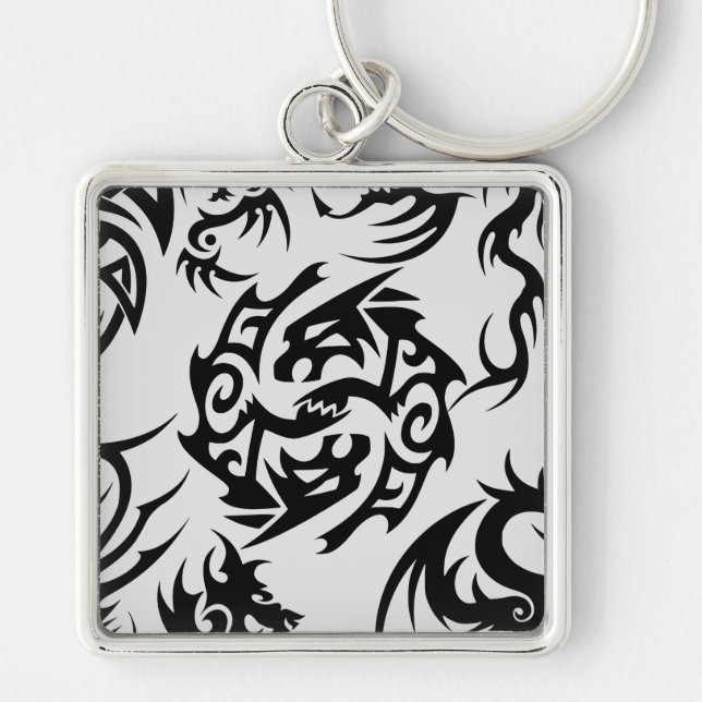 Black dragons pattern outline.b Off white BG Keychain (Front)