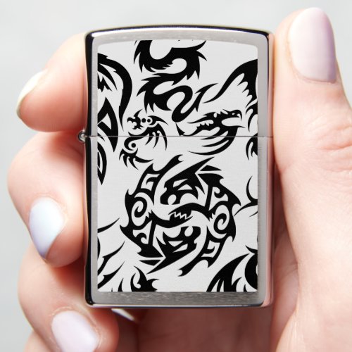 Black dragons pattern outlineb Off white BG Zippo Lighter