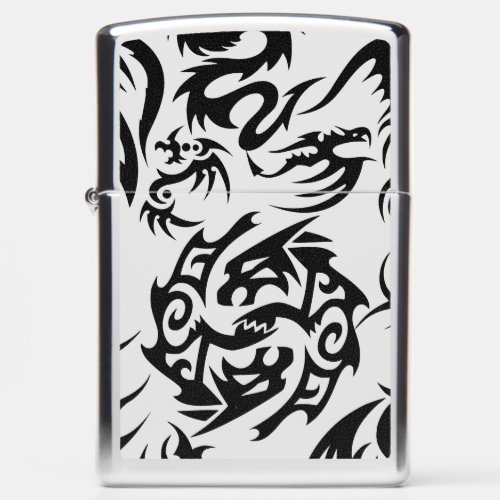 Black dragons pattern outlineb Off white BG Zippo Lighter