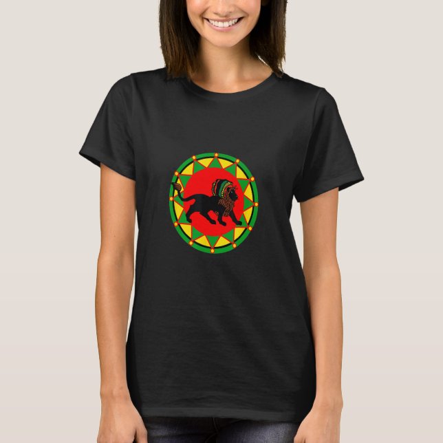 Black Dreadlock Rasta Reggae Lion Design T-Shirt (Front)