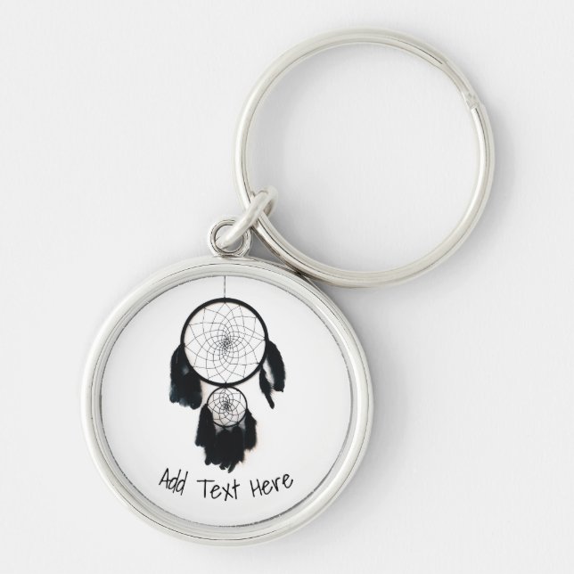 Black Dreamcatcher on White Background Keychain (Front)