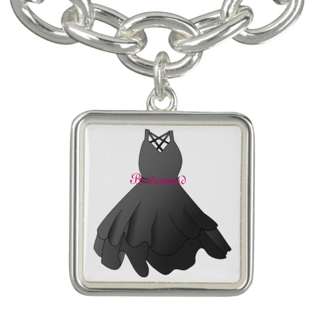Black Dress Bridesmaid Gift Wedding Charm Bracelet (Design)