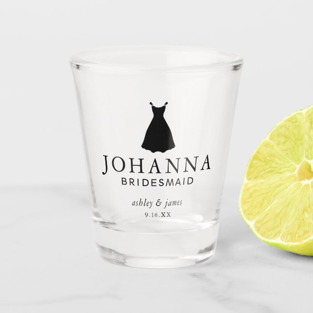 Black Dress Bridesmaid Personalized Wedding Shot Glass (Front)