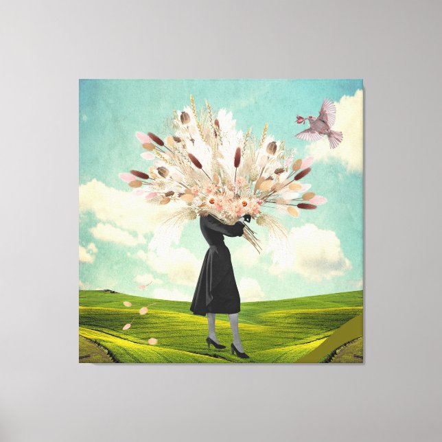 Black Dress Dried Flower Bouquet & Sky Collage Canvas Print (Front)