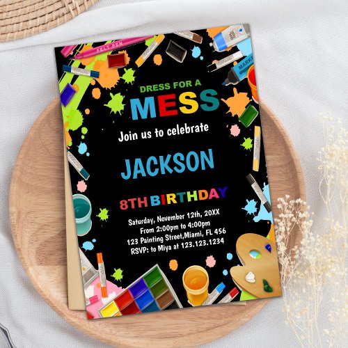 Black Dress For Mess Paint Invitations