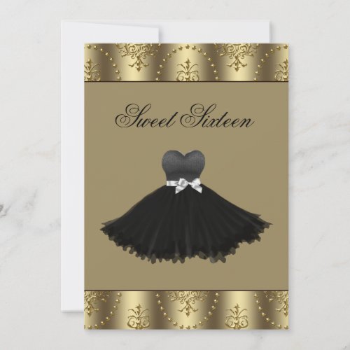 Black Dress Gold Chandelier Sweet Sixteen Birthday Invitation