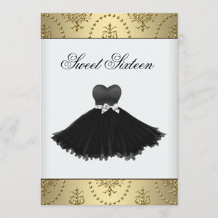 Black Dress Gold Chandelier Sweet Sixteen Birthday Invitation