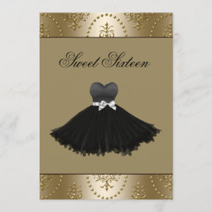 Black Dress Gold Chandelier Sweet Sixteen Birthday Invitation