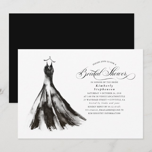 Black Dress Modern Mystical Bridal Shower Invitation (Front/Back)