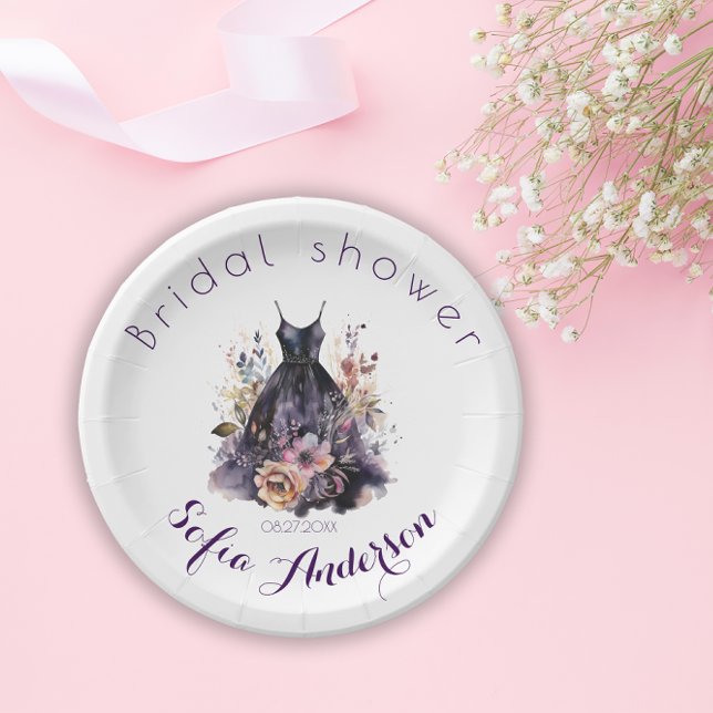 Black dress purple bridal shower  paper plates (Creator Uploaded)