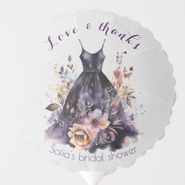 Black dress purple flower bridal shower balloon (Front)
