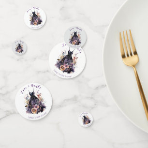 Black dress purple flower bridal shower confetti