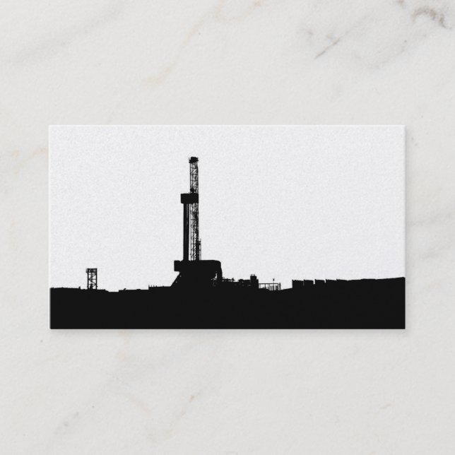Black Drilling Rig Silhouette on White Background Business Card (Front)