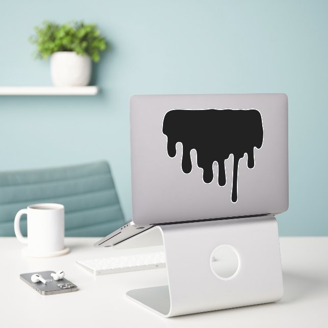 Black Drip Minimalist Sticker (Laptop On Desk)