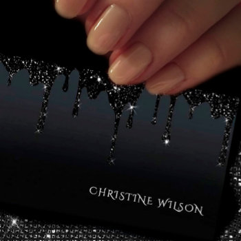 Black Dripping Glitter Background Business Card by musickitten at Zazzle