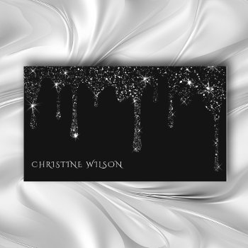 Black Dripping Glitter Business Card by musickitten at Zazzle