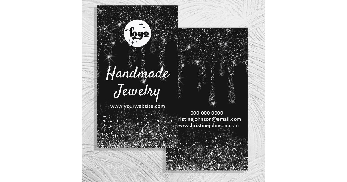 black dripping glitter business card Zazzle