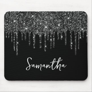 Black Dripping Glitter Glam Name Mouse Pad