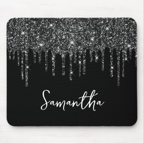 Black Dripping Glitter Glam Name Mouse Pad