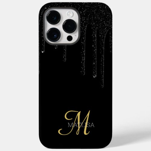 Black Dripping glitter Monogram Name Script Custom Case_Mate iPhone 14 Pro Max Case