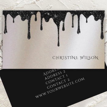 Black Dripping Glitter On Gold Faux Foil Business Card by musickitten at Zazzle