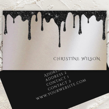Black Dripping Glitter On Gold Faux Foil Business Card