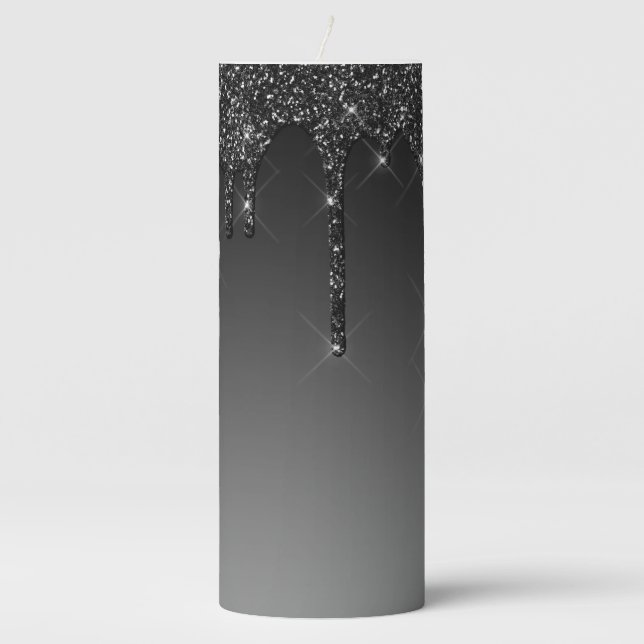Black Dripping Glitter Pillar Candle (Front)