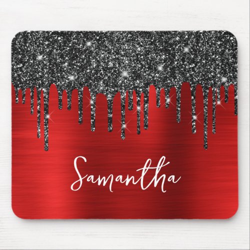 Black Dripping Glitter Red Glam Name Mouse Pad
