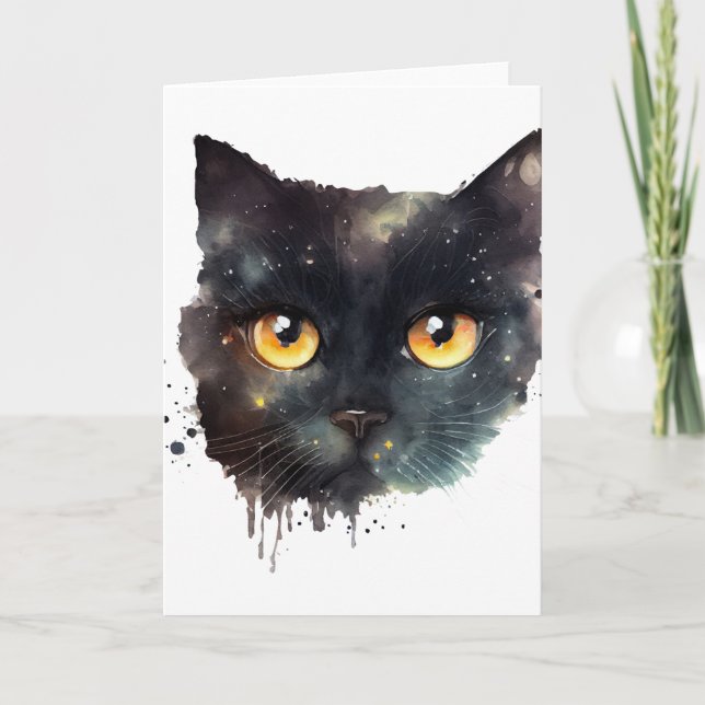 Black Dripping Watercolor Cat Card (Front)