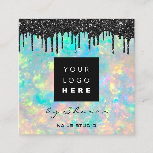 Black Drips 6 Punches QRCodeLogo Hair Holograph  Square Business Card
