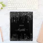Black drips name script 2025 planner<br><div class="desc">A classic black background decorated with drips. Personalize and add a year and a name. The name is written with modern hand lettered style script with swashes. To keep the swashes only delete the sample name, leave the spaces or emoji's in front and after the name. Perfect for school, work...</div>