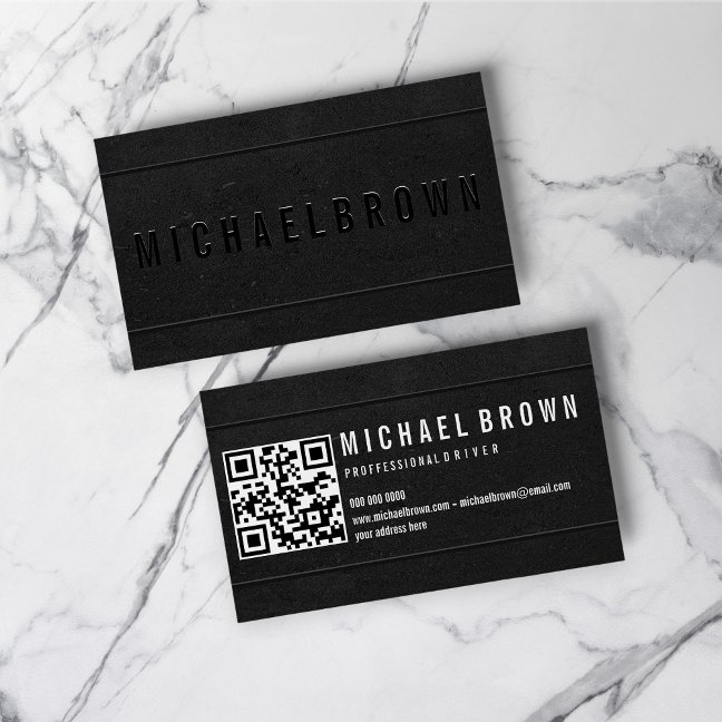Black Driver Minimalist Bold Modern QR code Business Card