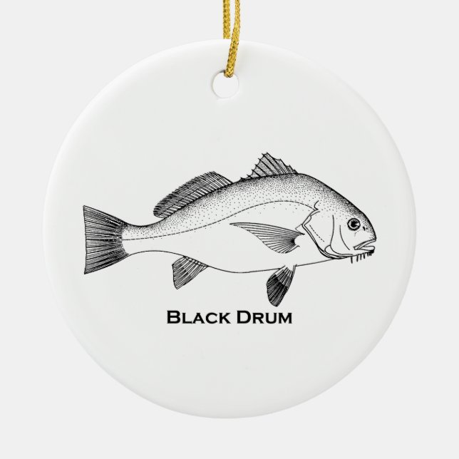 Black Drum Fish Ceramic Ornament (Front)