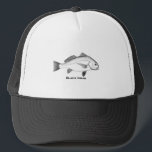 Black Drum Fish Trucker Hat<br><div class="desc">This saltwater fishing hat features a vintage style black drum line art illustration. Black drum fish are popular along the Atlantic Coast and Gulf of Mexico.</div>