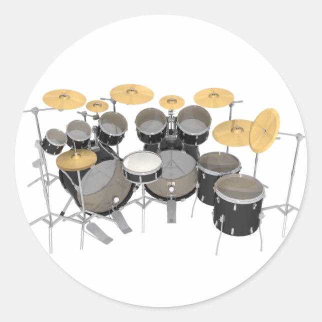 Black Drum Kit: 10 Piece: Classic Round Sticker (Front)