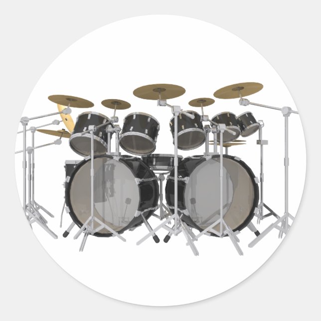 Black Drum Kit: 10 Piece: Classic Round Sticker (Front)