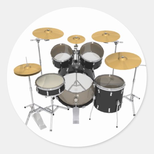 Black Drum Kit Classic Round Sticker