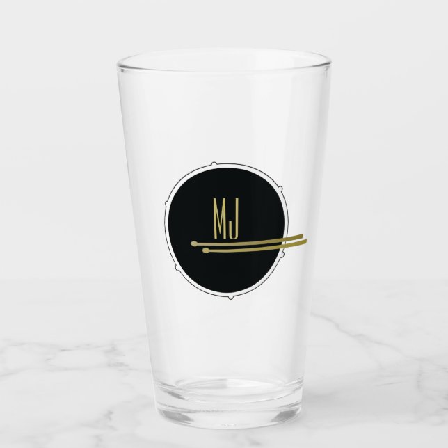 Black Drums Cool Modern Music Monogrammed Glass (Front)