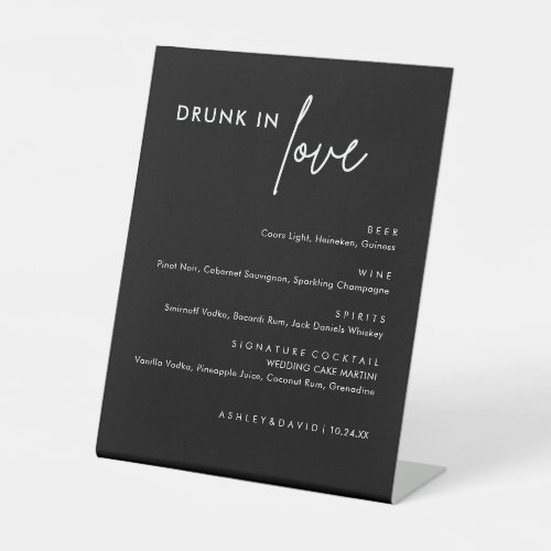 Black Drunk In Love Modern Wedding Bar Sign