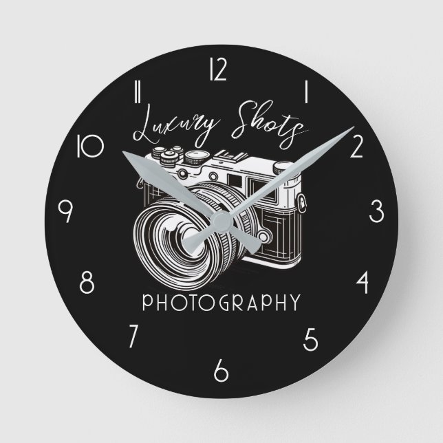 Black DSLR Camera Photographer Photography  Round Clock (Front)