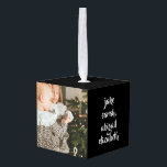 Black Dual Photo Personalized  Cube Ornament<br><div class="desc">Cube Ornament.  Family photos (2).  Black background.  Family name and individual names.</div>
